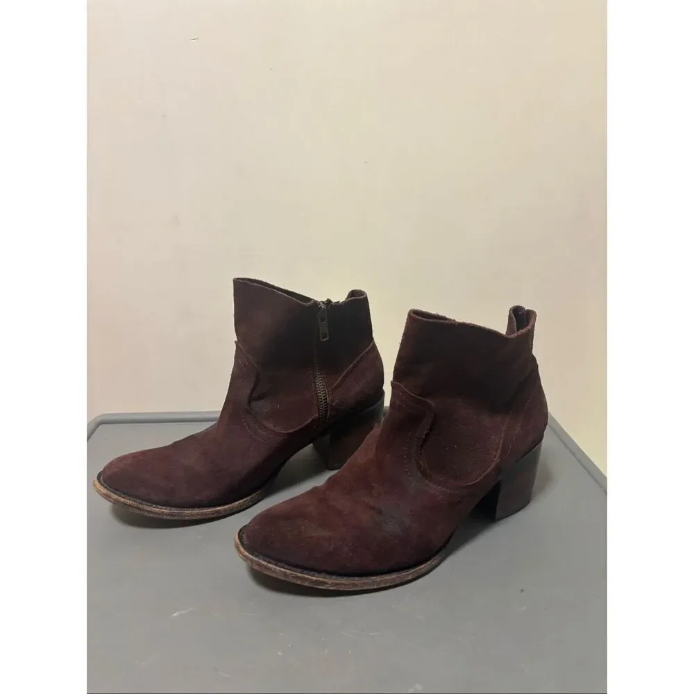 Freebird by Steven 100% Leather Suede Wine Salt Heeled Ankle Slip On Boots Women